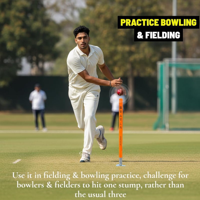 Bratla Cricket Target Stump Wicket for Fielding Bowling Training Practice Metal Spring Loaded Standard Full Size 28 Single - Image 2